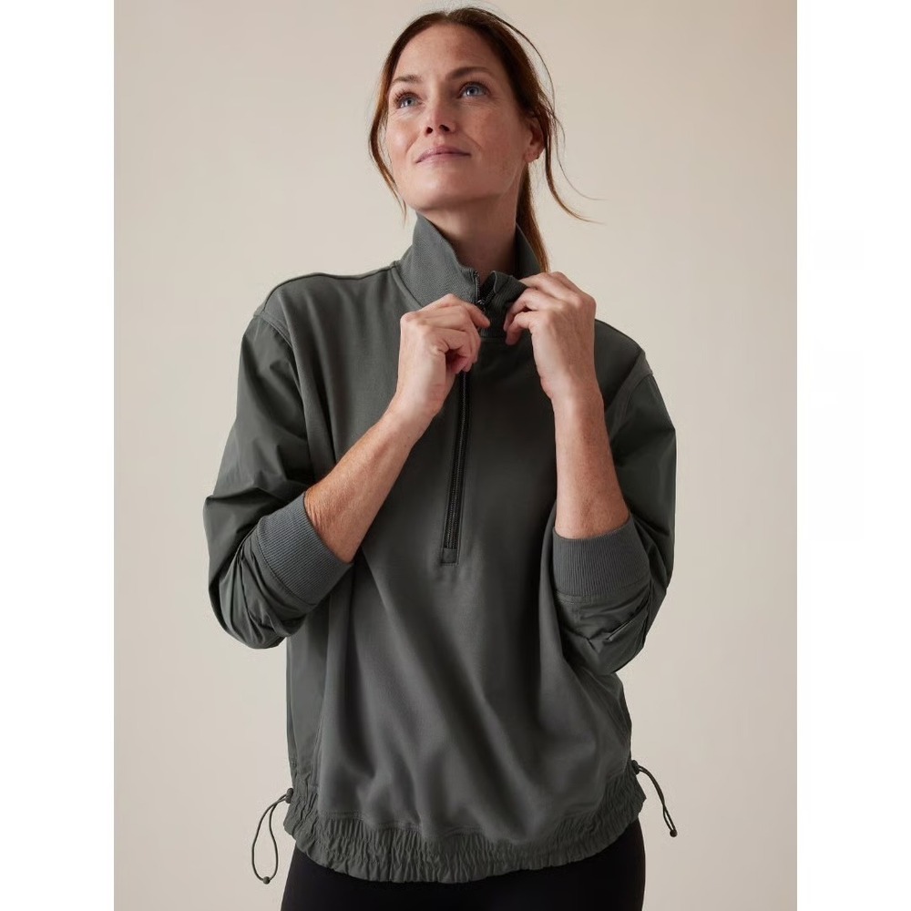 Athleta Triumph Hybrid Olive Green Half‎ Zip Pullover Sweatshirt Jacket
